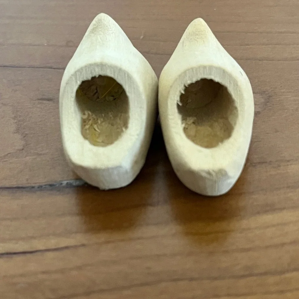 Miniature Hand Carved Wooden Clogs Dutch Sabot Shoes Doll Size Natural‎ Wood